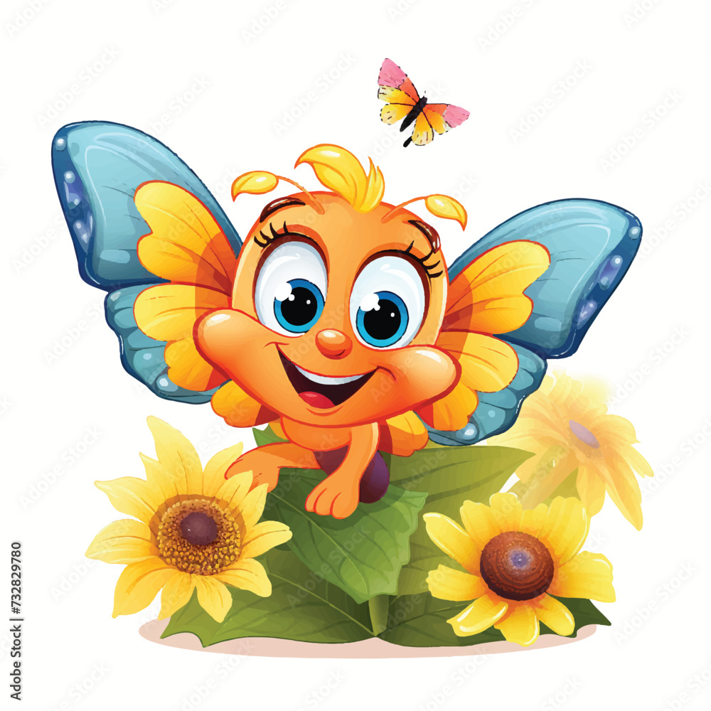 Illustration of happy flower mascot.