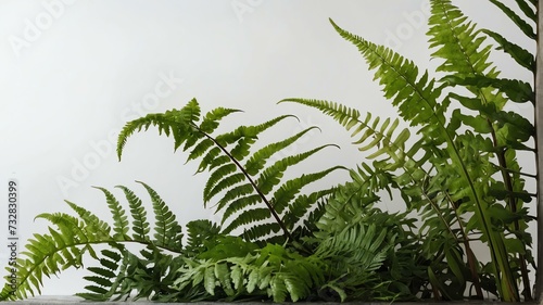 Bush of fern leaves on plain white background from Generative AI