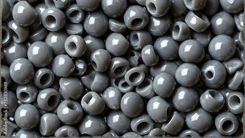 Polypropylene polyamide gray plastic pellets on plain white background from Generative AI