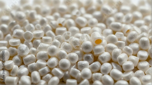 Polypropylene polyamide white plastic pellets on plain white background from Generative AI