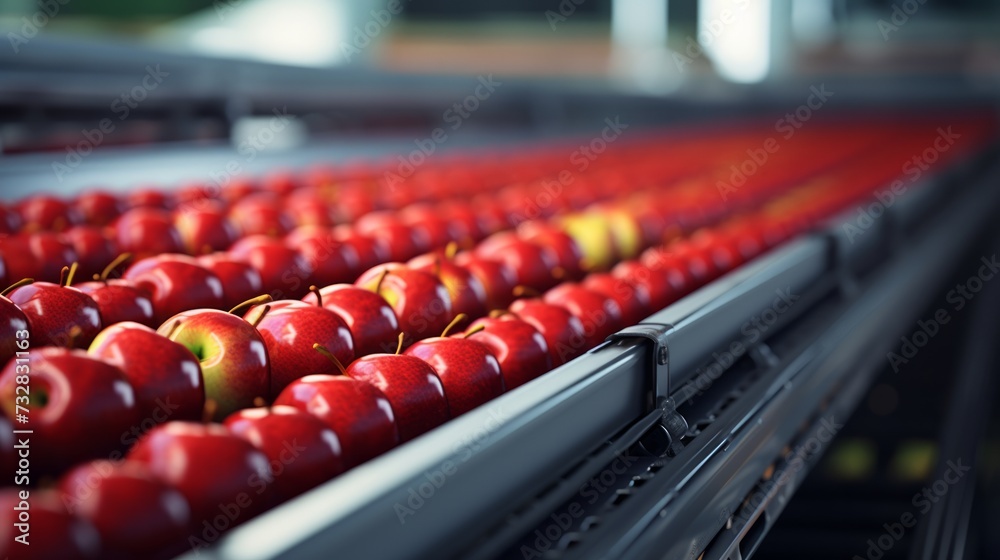 food factory: assembly line with apples. Neural network AI generated art food factory: assembly line with apples. Neural network AI generated art