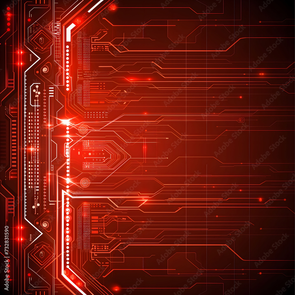 Abstract Red and Black Circuit Board Design for Technology Backgrounds