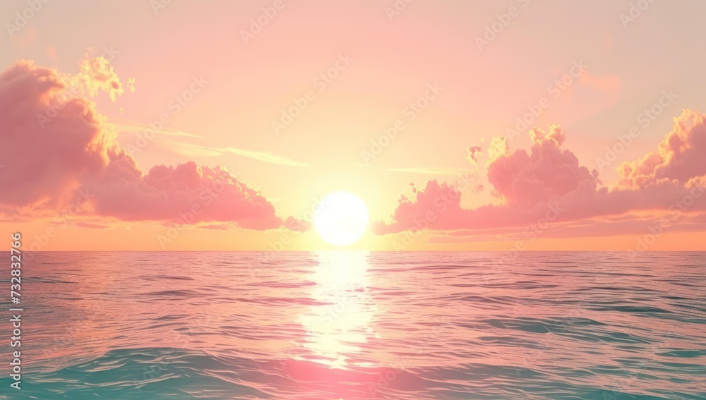Calm ocean waves under a pink sky at sunset. Calm nature