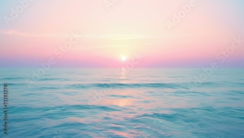 Calm ocean waves under a pink sky at sunset. Calm nature © ColdFire