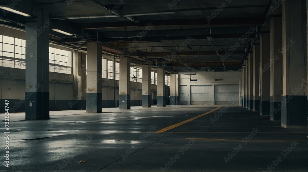 Parking area of an old office building from Generative AI