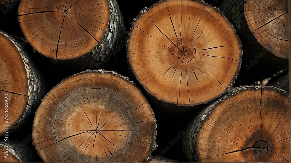 Pieces of logs on plain black background from Generative AI Pieces of logs on plain black background from Generative AI