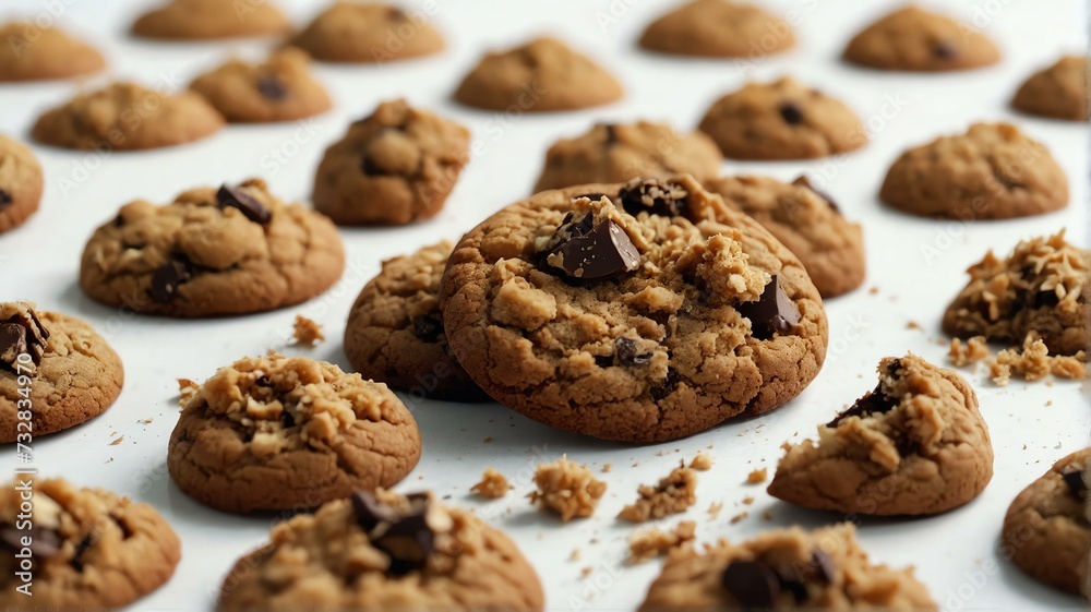 Pile of cookie crumbs on plain white background from Generative AI Pile of cookie crumbs on plain white background from Generative AI