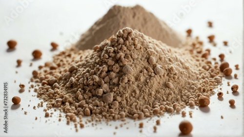 Pile of buckwheat flour on plain white background from Generative AI