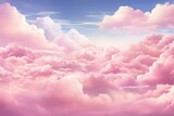 Fluffy pink clouds decorate the sky like a soft cotton candy backdrop. Generative AI
