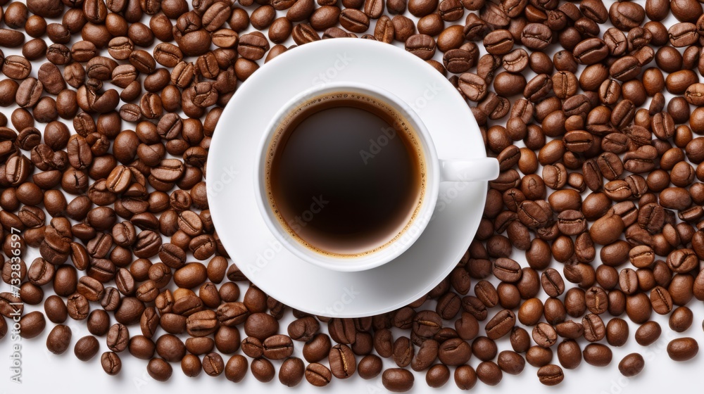 Coffee cup and coffee beans. Neural network AI generated art Coffee cup and coffee beans. Neural network AI generated art