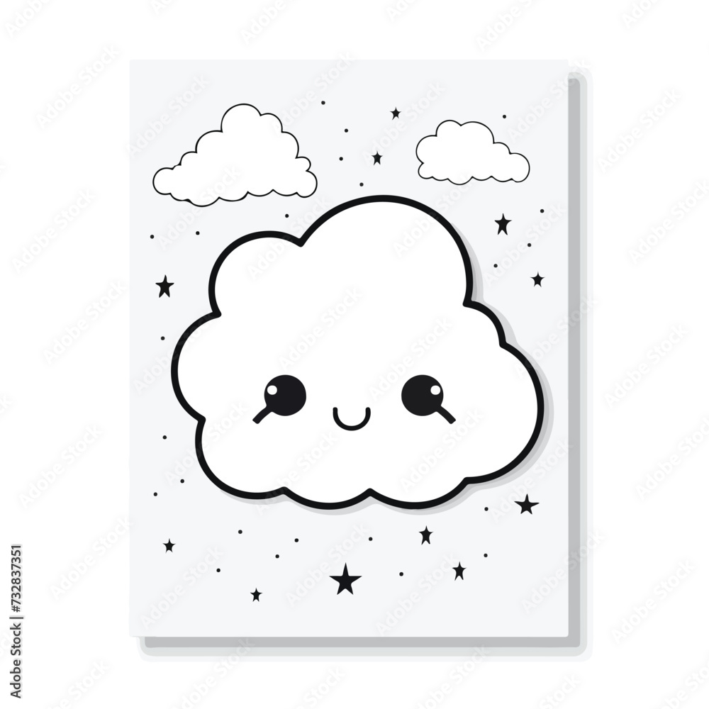 Nursery poster with cute cloud. Black.