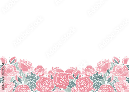 水彩風の薔薇のイラスト背景、壁紙、フレーム素材