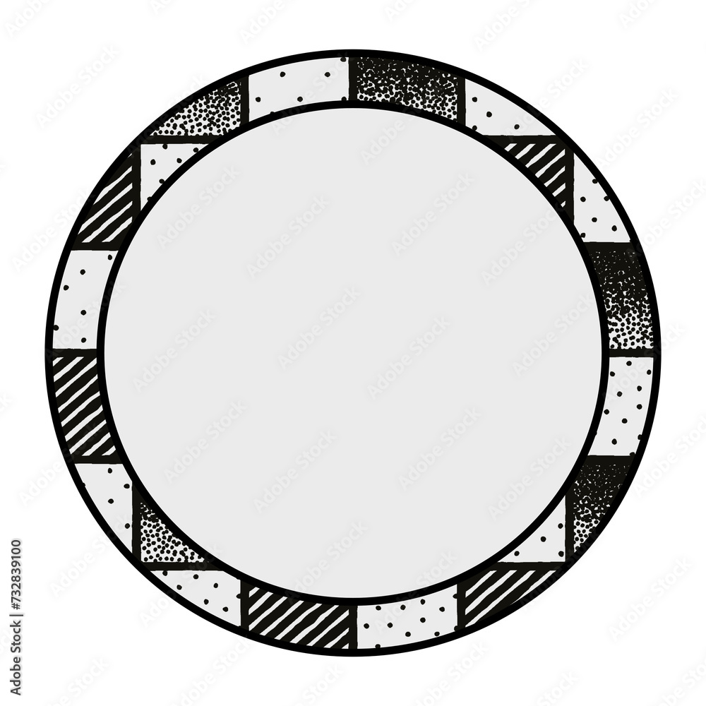 funky black and white round frame with geometric design funky black and white round frame with geometric design