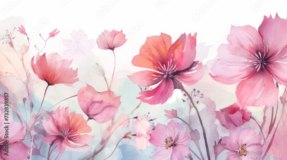 Watercolor flowers on a white background. Neural network AI generated art