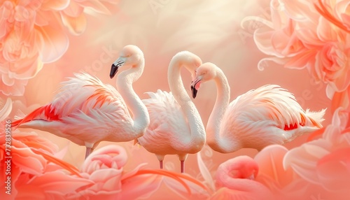 pink flamingo, photo wallpaper, peach color background, trendy color, screen saver. © shustrilka