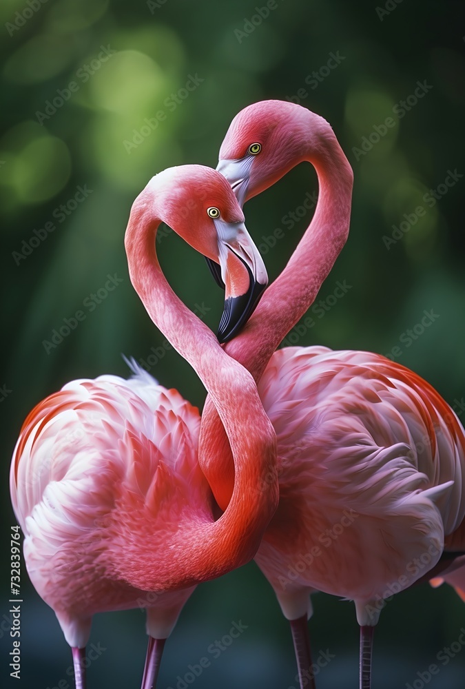 Naklejka premium pink flamingo, photo wallpaper, peach color background, trendy color, heart, valentine's day, love. screen saver.