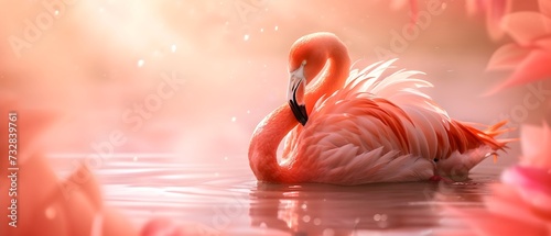 pink flamingo, photo wallpaper, peach color background, trendy color, screen saver. © Siarhei