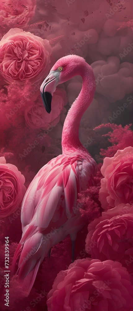 Obraz premium pink flamingo, photo wallpaper, peach color background, trendy color, screen saver.