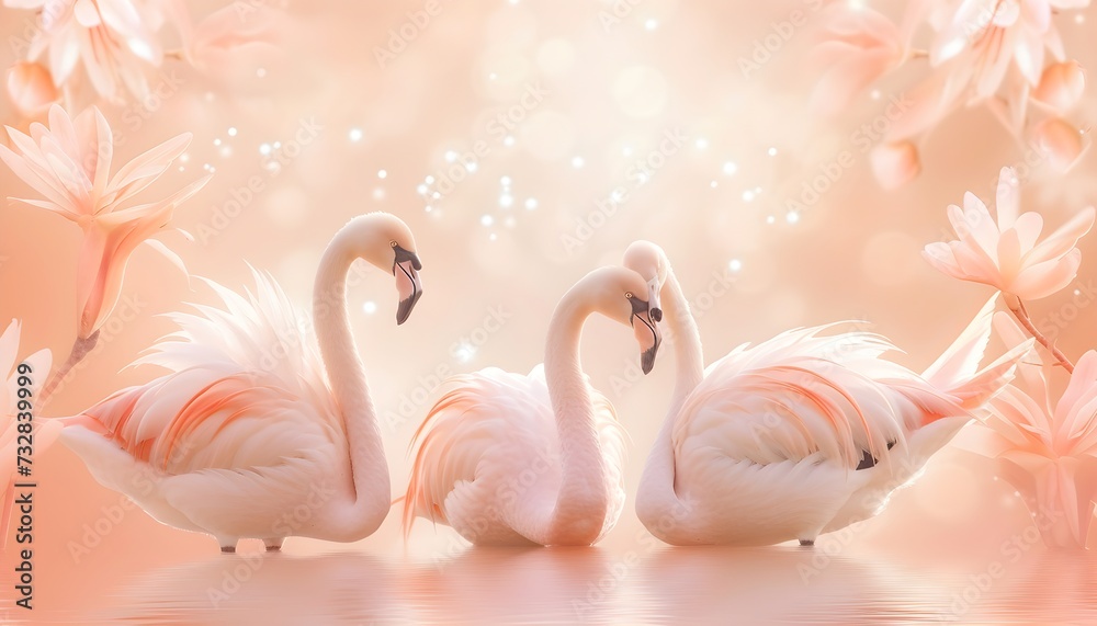 Fototapeta premium pink flamingo, photo wallpaper, peach color background, trendy color, screen saver.