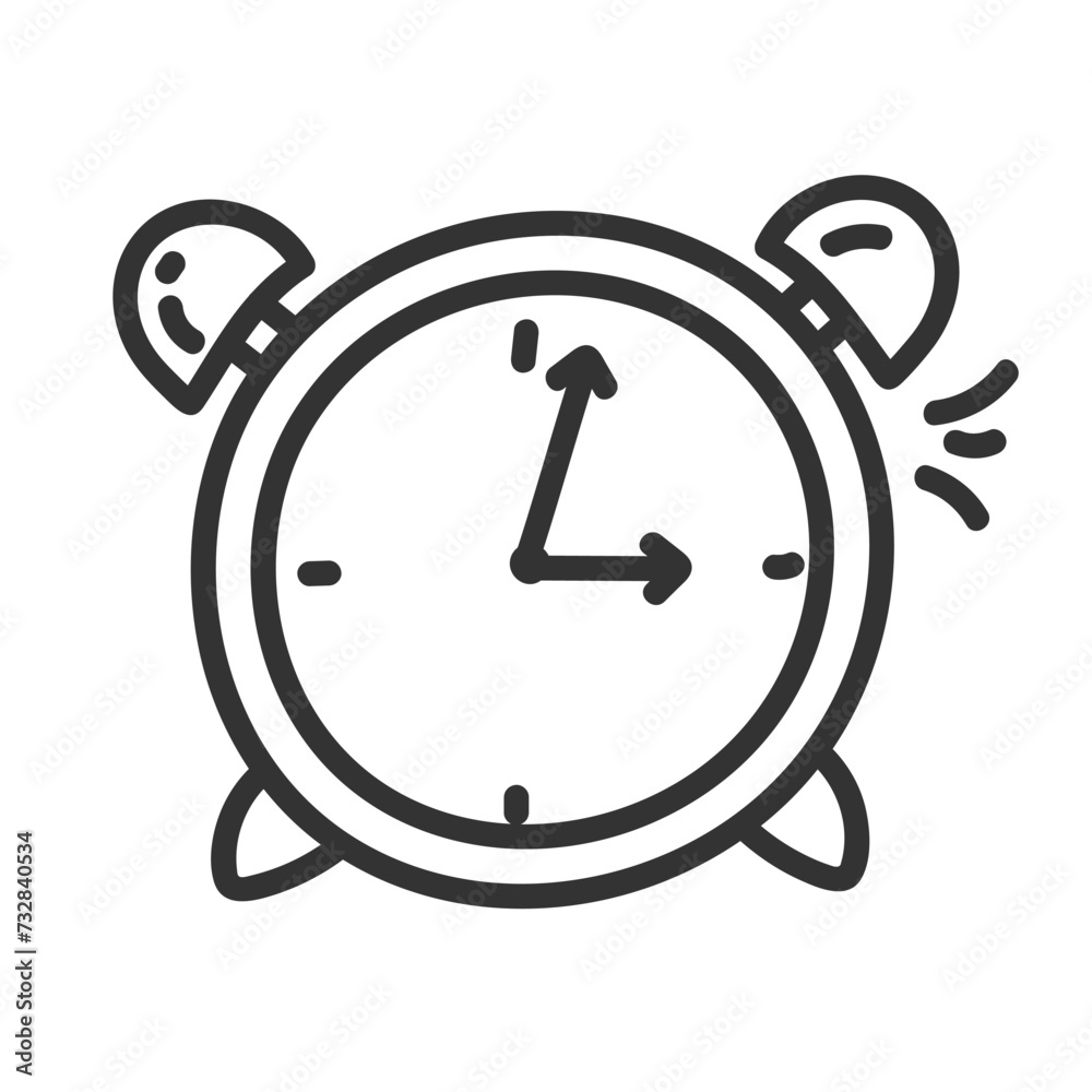 Hand drawn Alarm clock black line icon on white background for web design and mobile app Hand drawn Alarm clock black line icon on white background for web design and mobile app