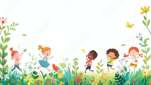 Children playing in the garden: Vector illustration. photo