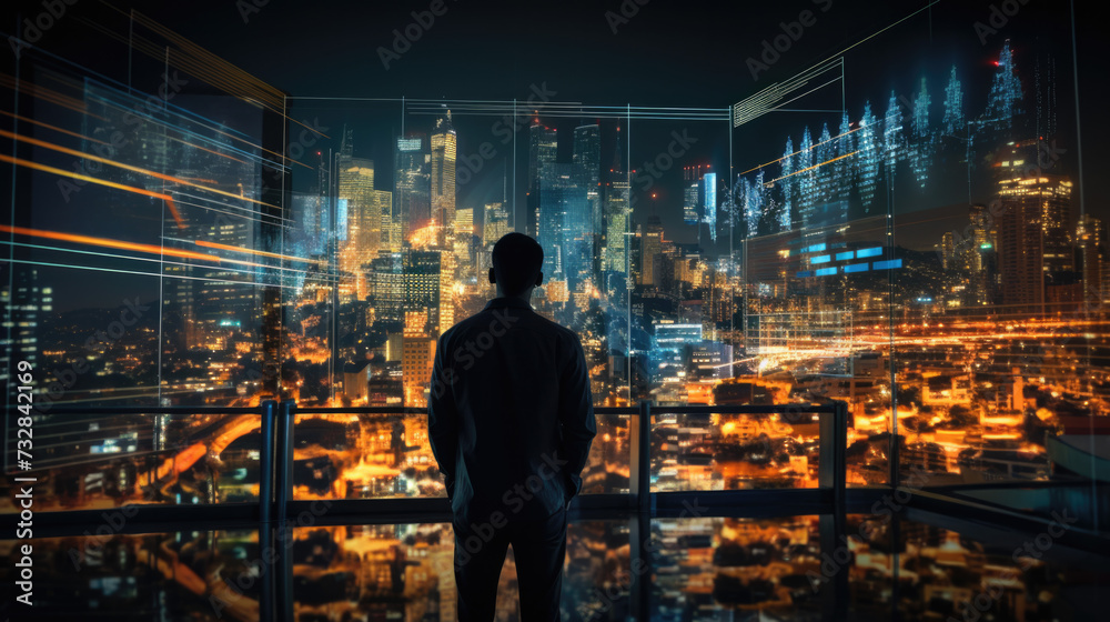 back view of a business man looking out the window back view of a business man looking out the window
