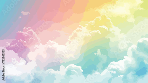 Color Rainbow With Clouds With Gradient Mesh.