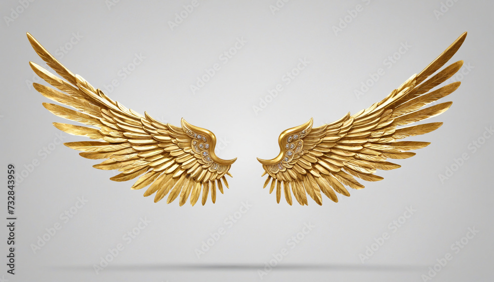 Golden wings isolated on transparent background - Generative AI