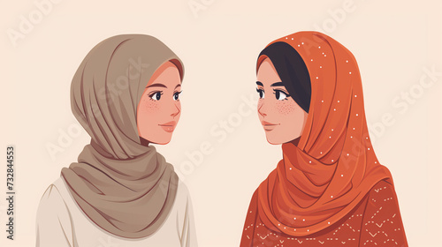 Two beautiful illustration of muslim women's talking to each other