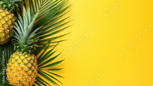 Yellow tropical background with pineapples. Neural network AI generated art