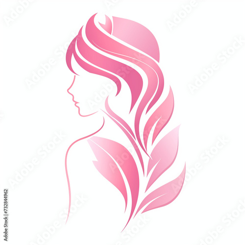 Women silhouette with a beautiful hair made up of leaf's pink color artwork