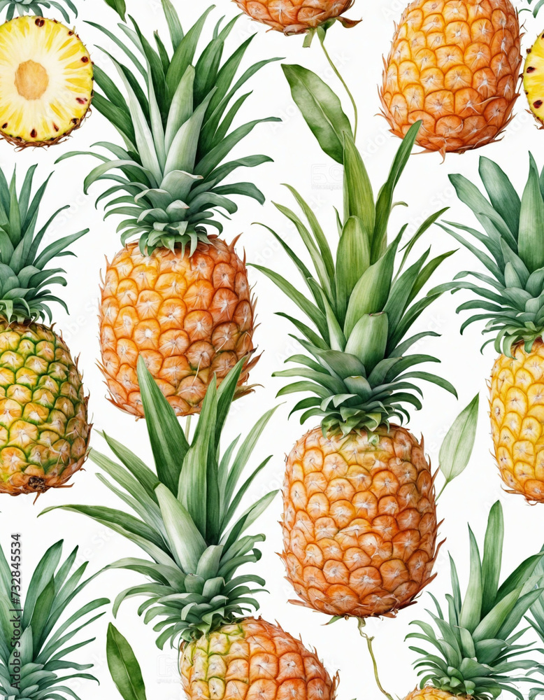 Pineapple painted with watercolor isolated on white transparent background