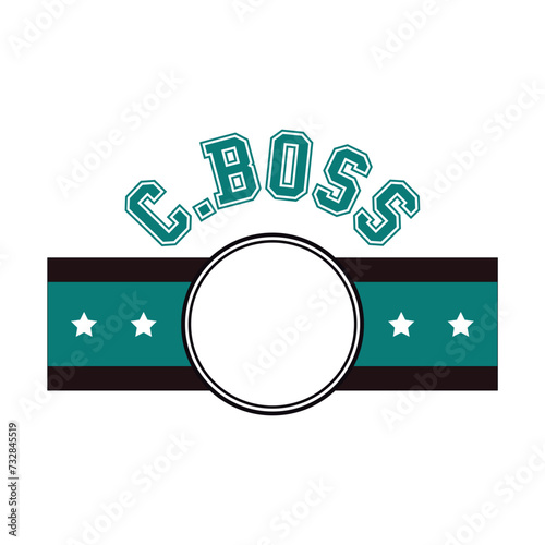 C.BOSS. Written in navy blue letters and below the word a navy blue belt and white stars. Vector for silkscreen, dtg, dtf, t-shirts, signs, banners, Subimation Jobs or for any application