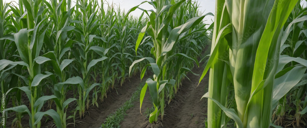 Obraz premium Corn cobs in corn plantation field