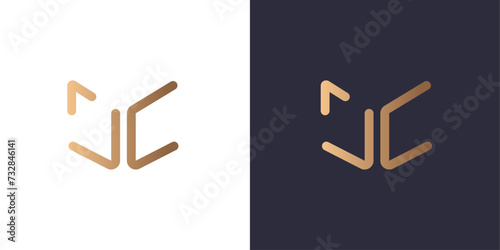 Letter J and C book logo monogram, minimal style identity initial logo mark. Golden gradient vector emblem logotype for business cards initials. photo