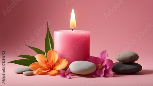 spa still life with candles and orchid  spa concept pink theme