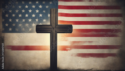 American flag with cross on grunge background © SR07XC3