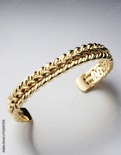 Elegant gold bracelet with exquisite jewelry design, perfect for men and women, displayed on a pristine white background 