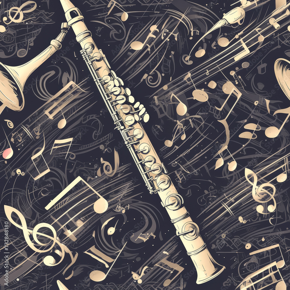 Obraz premium Clarinet Pale instrument abstract patterns classical music, Seamless tile pattern AI