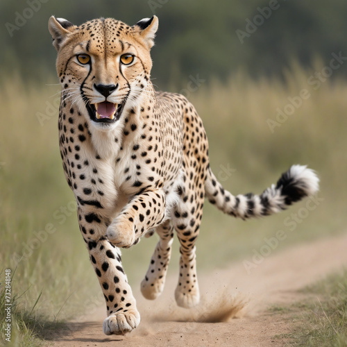 majestic cheetah feline big cat running towards camera, isolated on transparent png background, generative ai
