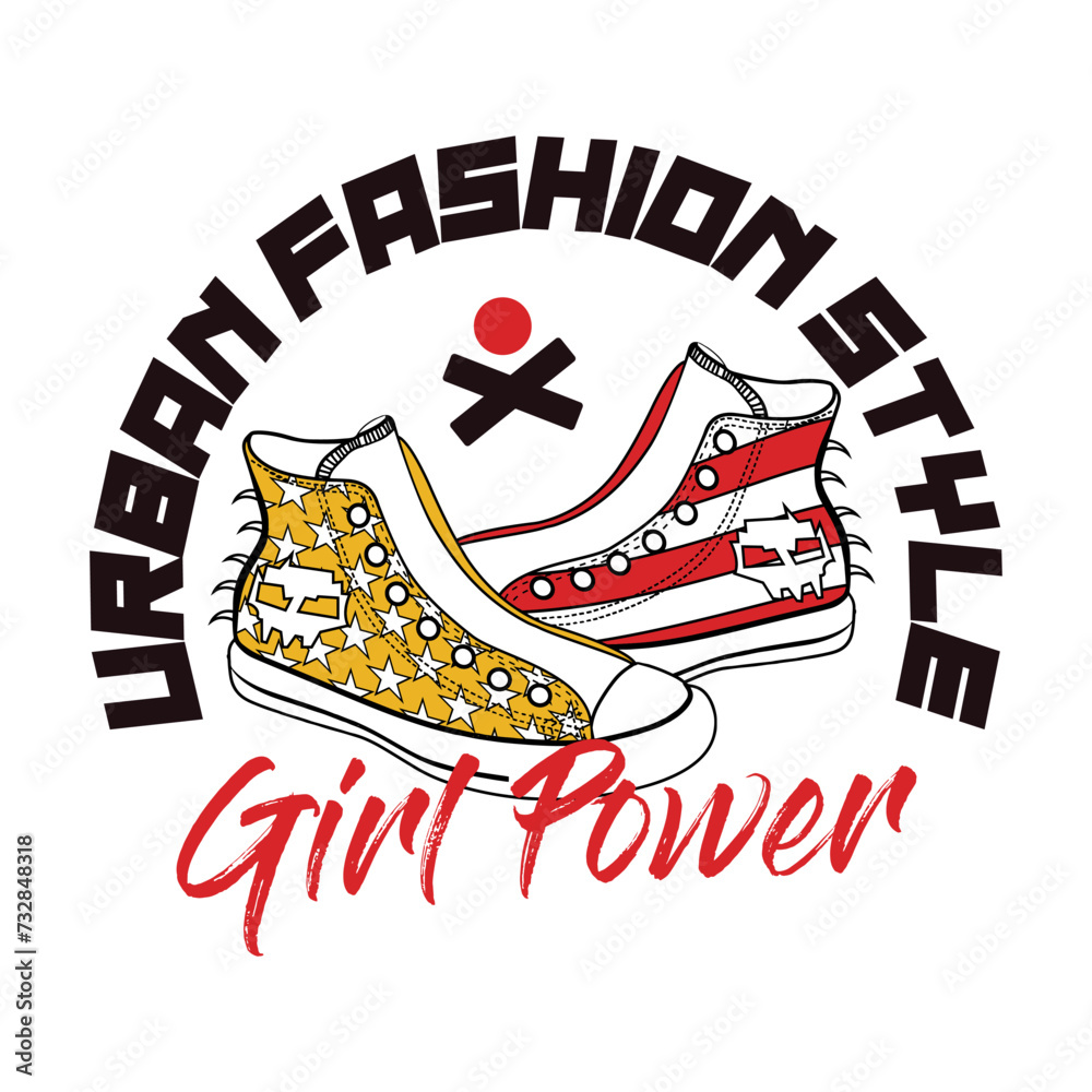 vector image of pair of radical sneakers written around urban fashion style, girl power, print style. Vector for silkscreen, dtg, dtf, t-shirts, signs, banners, Subimation Jobs or for any application