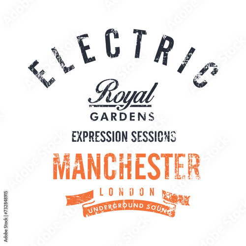 vector written electric royal gardens expression session manchester london undergroud sound, print. Vector for silkscreen, dtg, dtf, t-shirts, signs, banners, Subimation Jobs or for any application photo