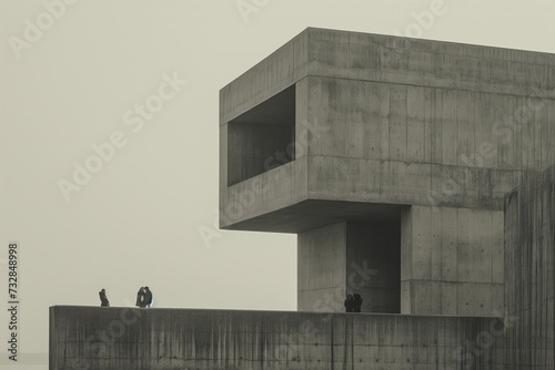 A group of individuals standing atop a sturdy concrete structure, taking in the view from a considerable height. photo