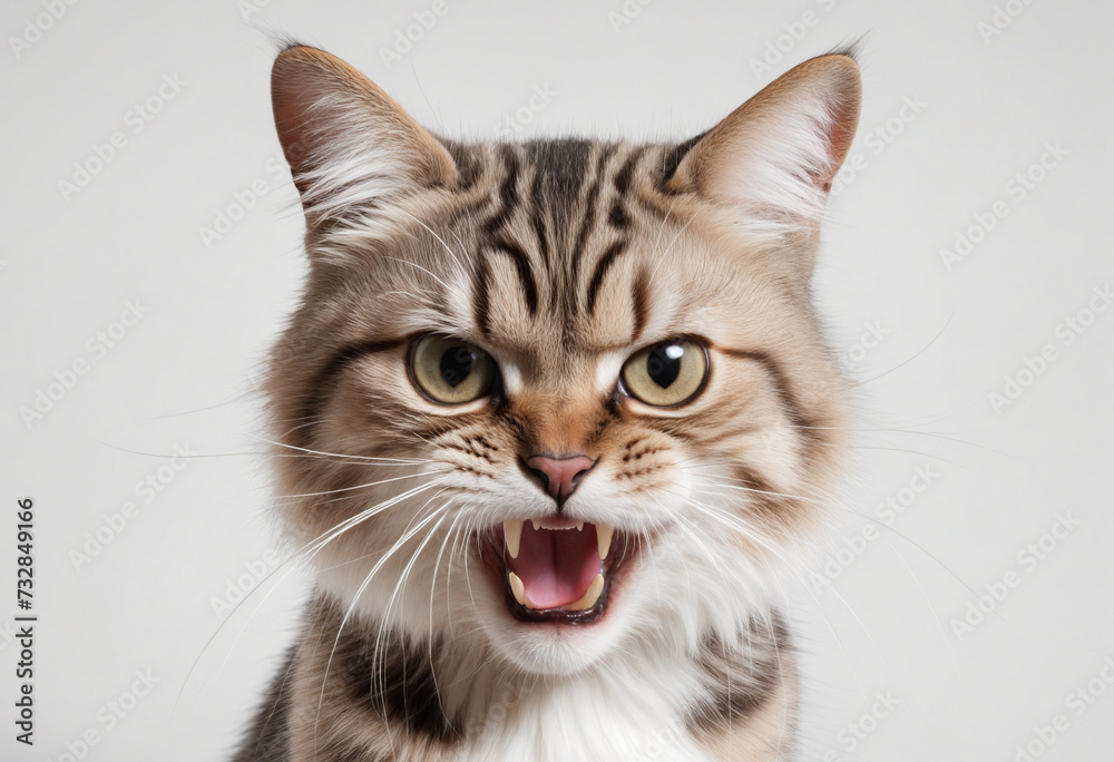 angry, hiss cat isolated on white/ transparent background