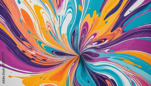 Vibrant brush strokes and colorful splashes create a fluid and dynamic abstract art piece 
