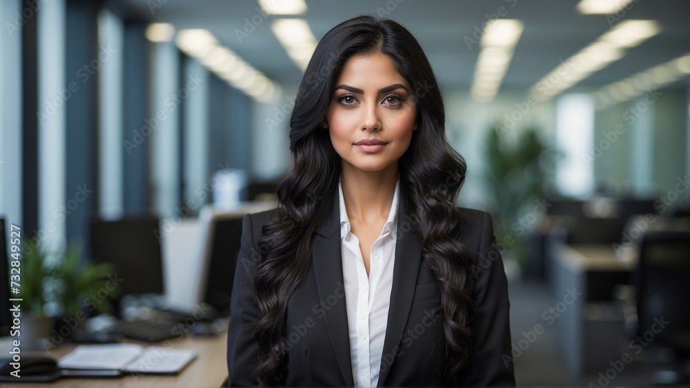 Woman in business clothes with office background Woman in business clothes with office background