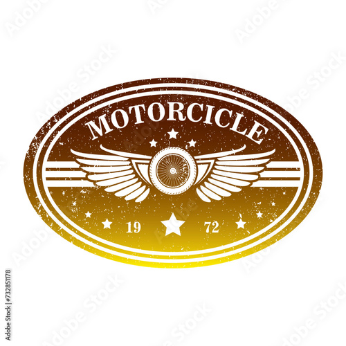 Brown and gold vector image written motorcicle 1972 with embroidery style emblem. Vector for silkscreen, dtg, dtf, t-shirts, signs, banners, Subimation Jobs or for any application photo