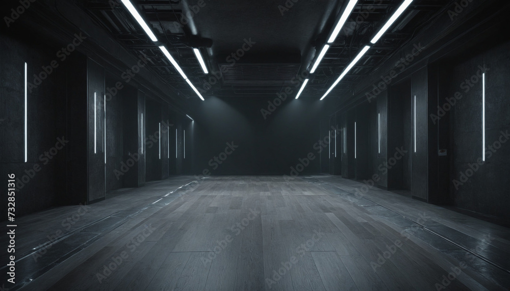 Futuristic studio stage dark room