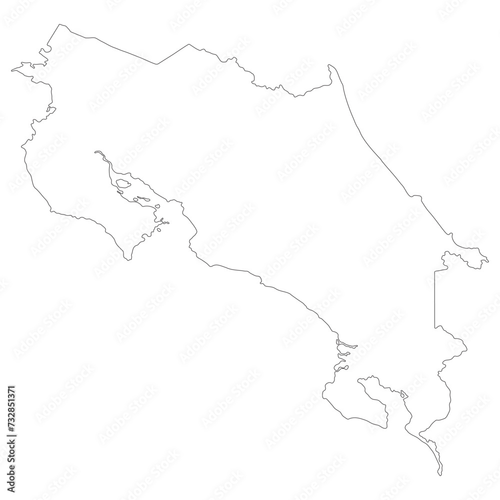 Costa Rica map. Map of Costa Rica in white color