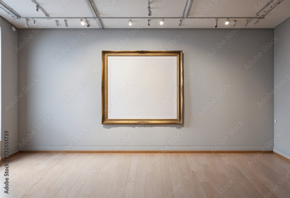 Modern art gallery showcasing various frames on a white brick wall in an open, blank space Modern art gallery showcasing various frames on a white brick wall in an open, blank space